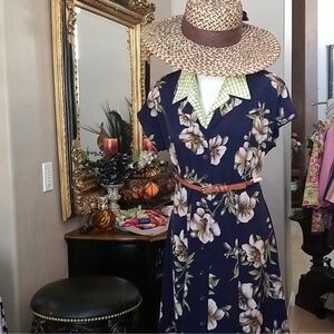 Vintage Norton McNaughton midi-dress in Navy